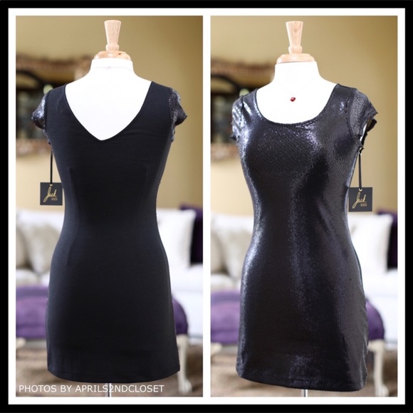 BLACK SEQUIN EMBELLISHED COCKTAIL MINI DRESS A2C - Picture 4 of 8